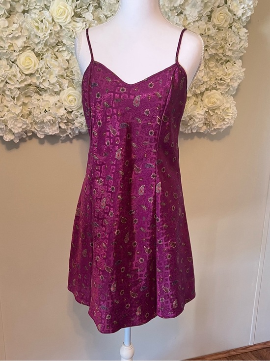 Inner Most Other - Magenta Paisley Satin Slip Dress with Adjustable Straps Vintage